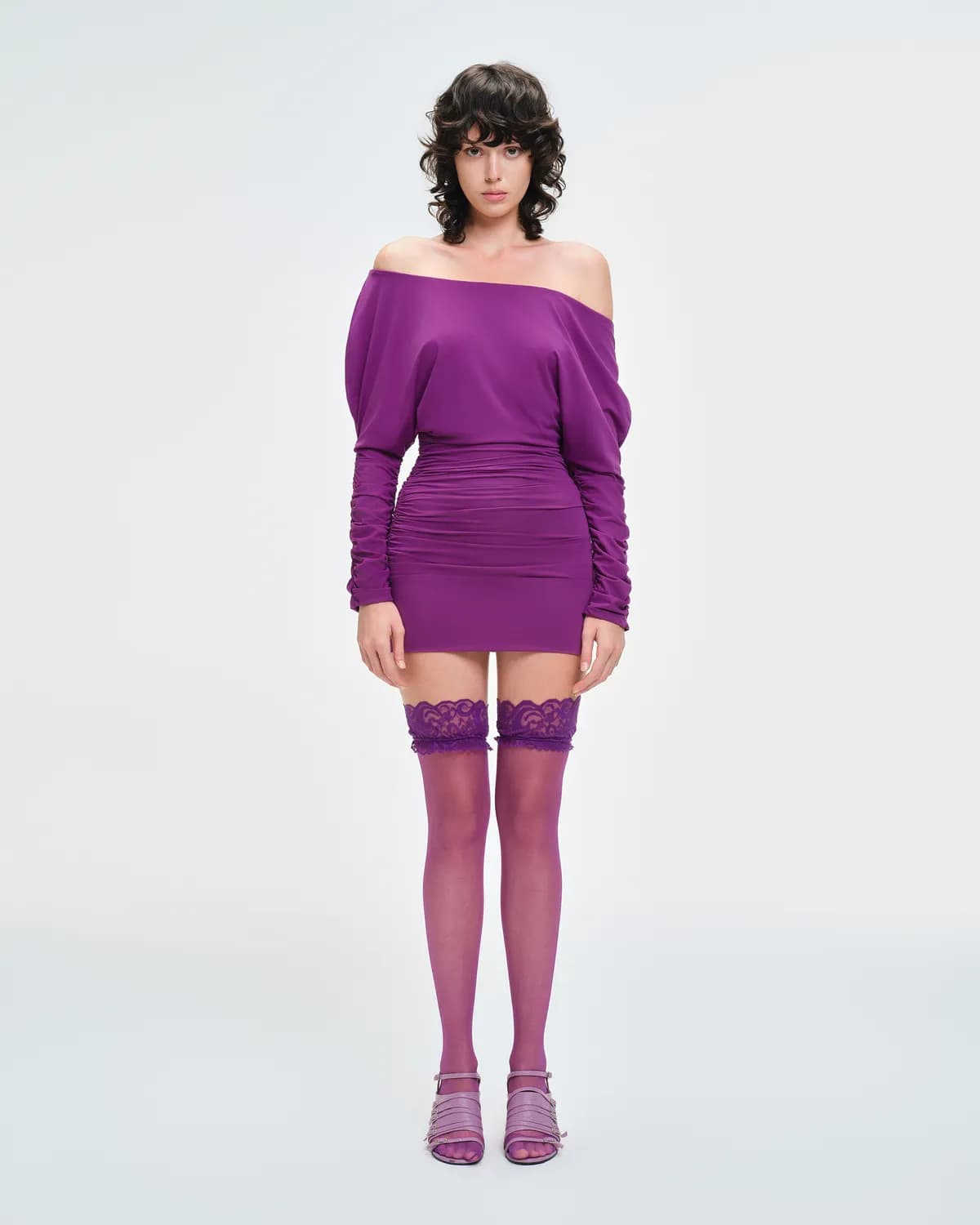 Purles - Off-Shoulder Cool-Touch Stretch Bodycon Mini Dress-Dark Plum