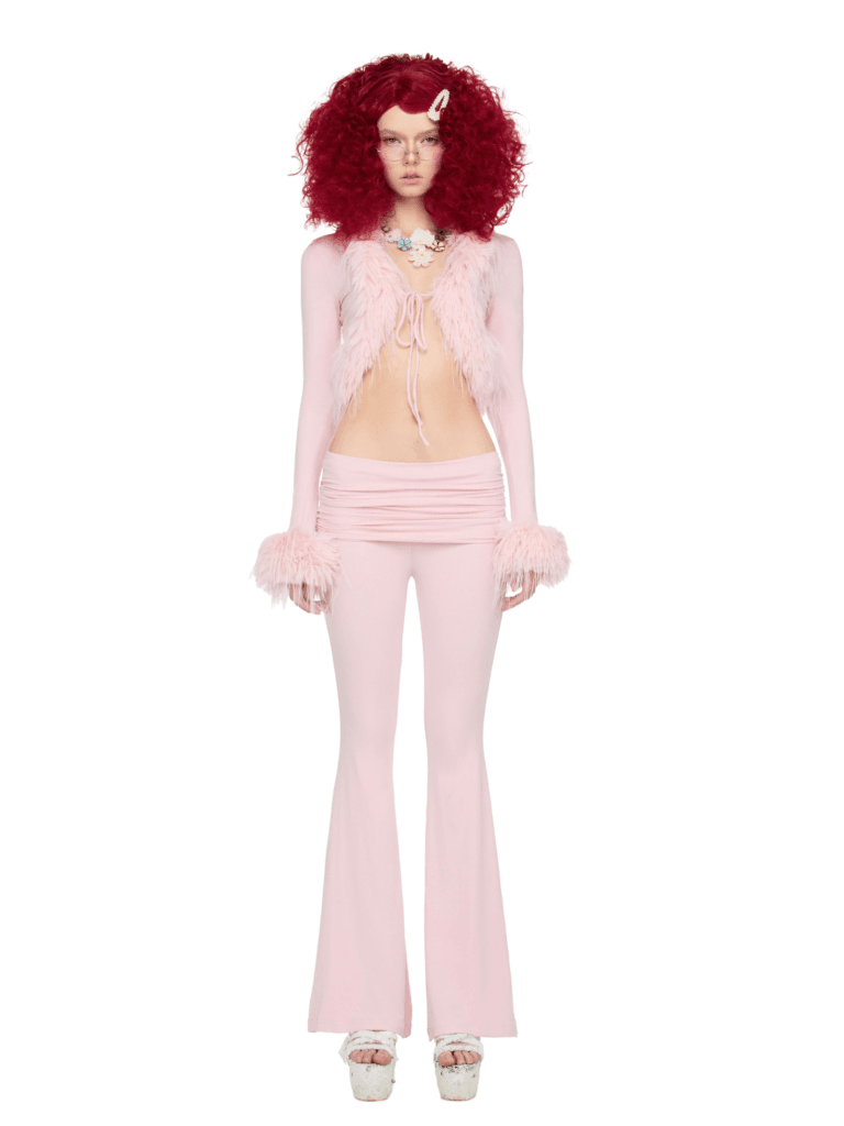 fluffy dream set pink party outfit with feather details