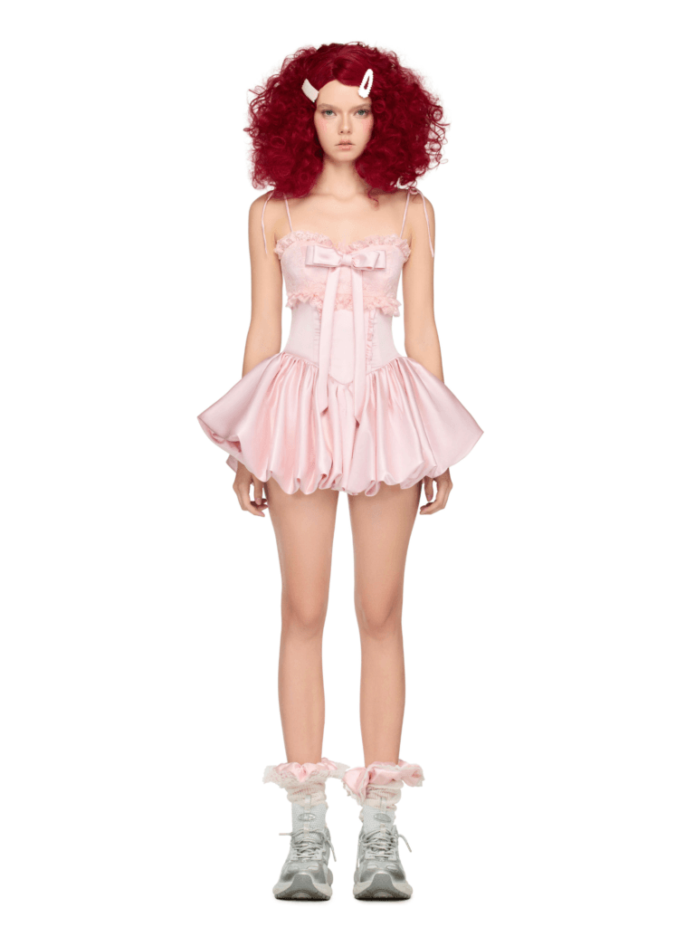 Aine Dress – Soft Pink Corset Birthday Dress with Lace for Women