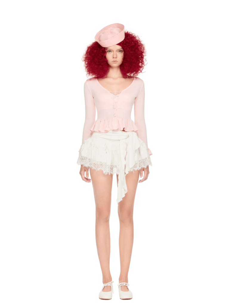candy set girls party dresses outfit with pink lace-up top and white ruffle skirt